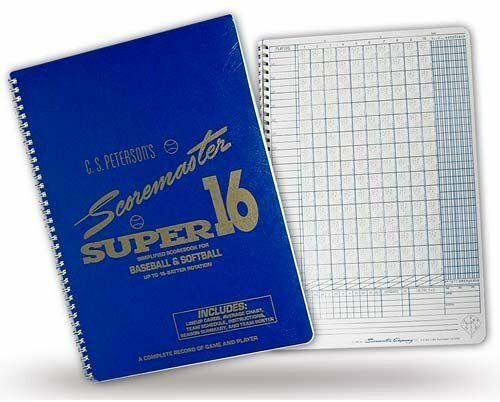 C.S. Peterson's Scoremaster Super 16 baseball and softball scorebook.