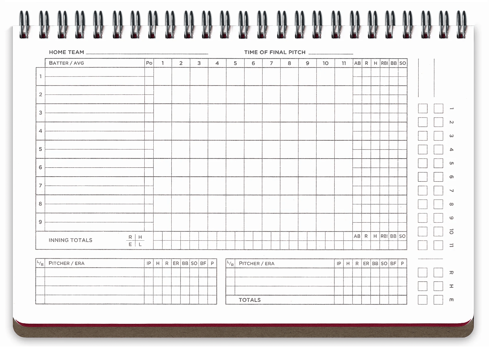 The Traveler Baseball Scorebook Inner Page.